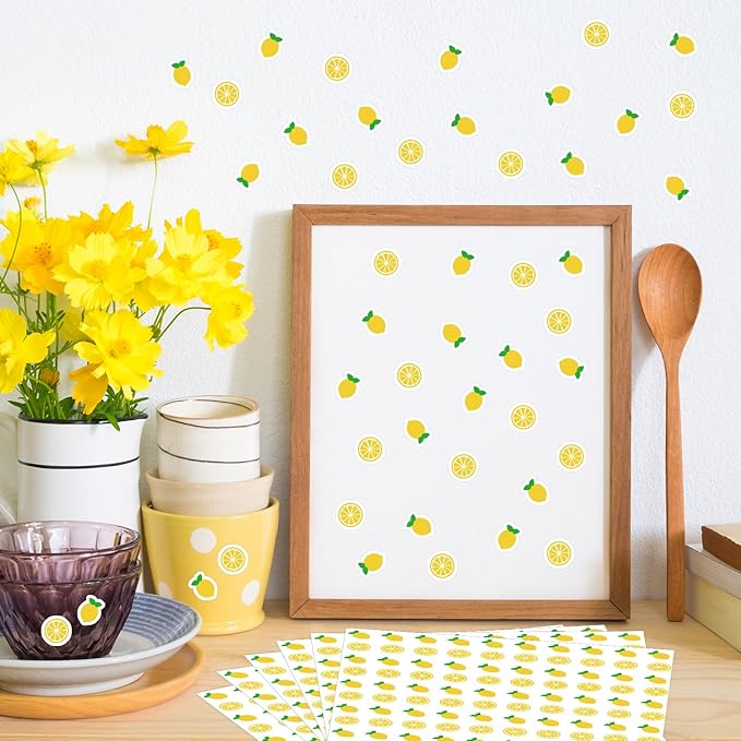 JarThenaAMCS 2400Pcs Lemon Mini Sticker Yellow Fruit Paper Decals Self-Adhesive Stickers for Summer Envelopes Scrapbook Gifts DIY Supplies, 0.5 in