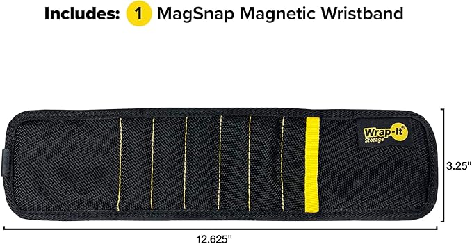 MagSnap Magnetic Wristband by Wrap-It Storage - Black - Great Father Gift Wrist Magnet Tool Belt and Screw Holder