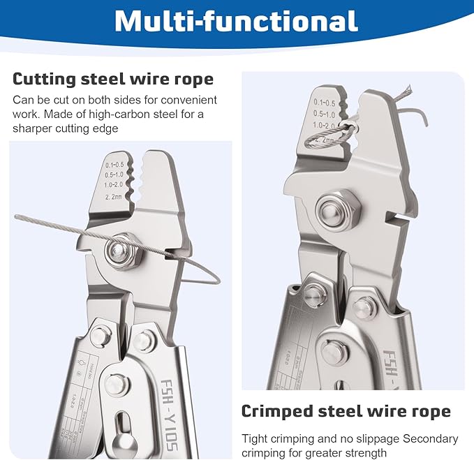 66ft Wire Rope Crimping Tool, 1/16In Stainless Steel Wire Rope Kit, Steel Cable Crimping Tool up to 2.2mm with 150pcs Aluminum Crimp Sleeve for Railing, Crafts Cables Wires and Marine Fishing Lines
