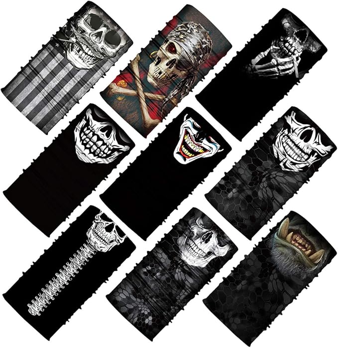 9 Pcs Neck Gaiter Face Mask Men Women Sun UV Protection Seamless Skull Bandanas Seamless Bandana Rave Face Cover Scarf Mask