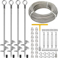 4 Pcs 30" Ground Anchors Heavy Duty with 50ft 1/4" Stainless Steel Cable & 4Pcs Turnbuckle, Fully Welded Ground Anchors Screw in Auger Earth Anchors for Sheds, Mobile Home, Tent, Swing Set