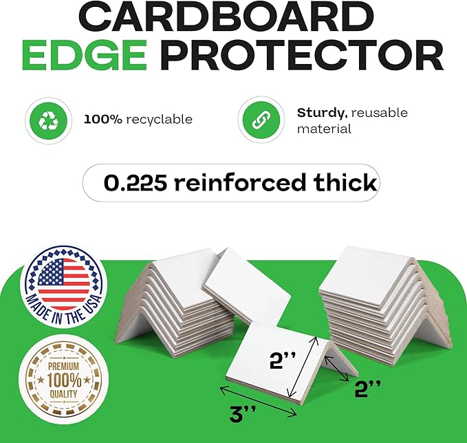 IDL Packaging Cardboard Edge Protectors 2" x 2" x 3", Pack of 50, White, 0.225" Thick - Reinforced V-Board Edge Guards for Pallets - Super-Duty Cardboard Corners for Shipping