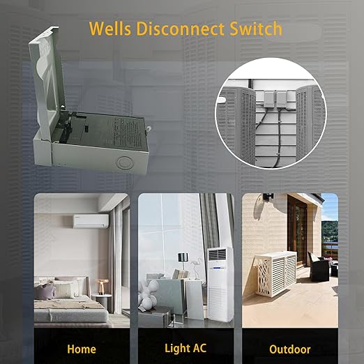 Wells 30AMP Waterproof AC Disconnect Box (No Included Fuse) 120/240VAC Fuse Disconnect Outdoor Metal Box Pull Out Switch for Home and Light Commercial Air Conditioning