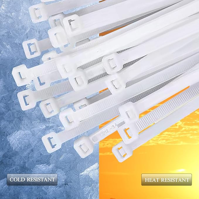 Zip Ties Heavy Duty 12 Inch White Cable Ties, 120 Pounds Tensile Strength, Large Strong Tie Wraps for Indoor and Outdoor Use, UV Resistant, 100 Pack