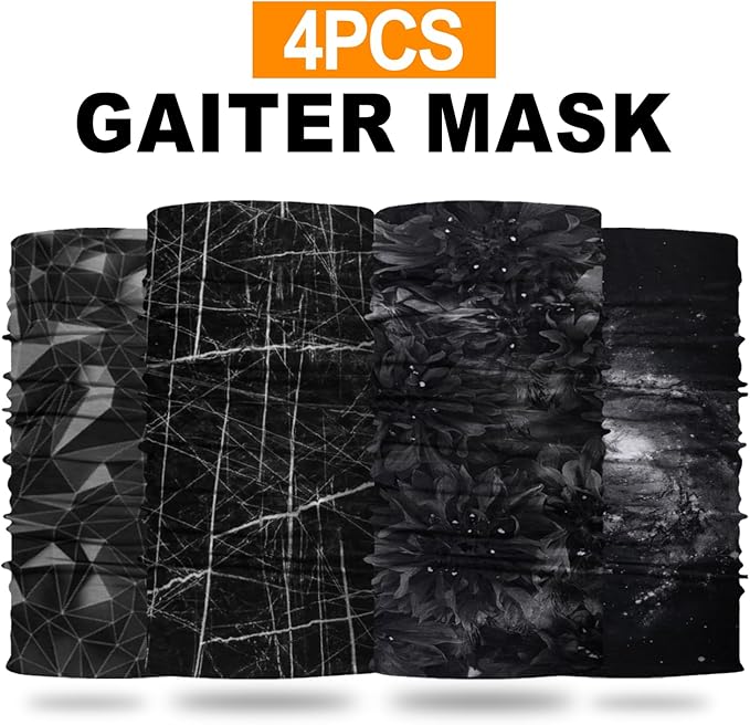 4Pack Neck Gaiter for Men Women Face Cover Mask Head Wrap Balaclava Headwear Bandana Headband Magic Scarf