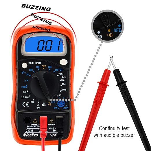 Vpro850L Digital Multimeter DC AC Voltmeter, Ohm Volt Amp Test Meter, Electric Tester Ohmmeter with Diode and Continuity Detector, Backlit Display and Insulated Rubber Case Kickstand