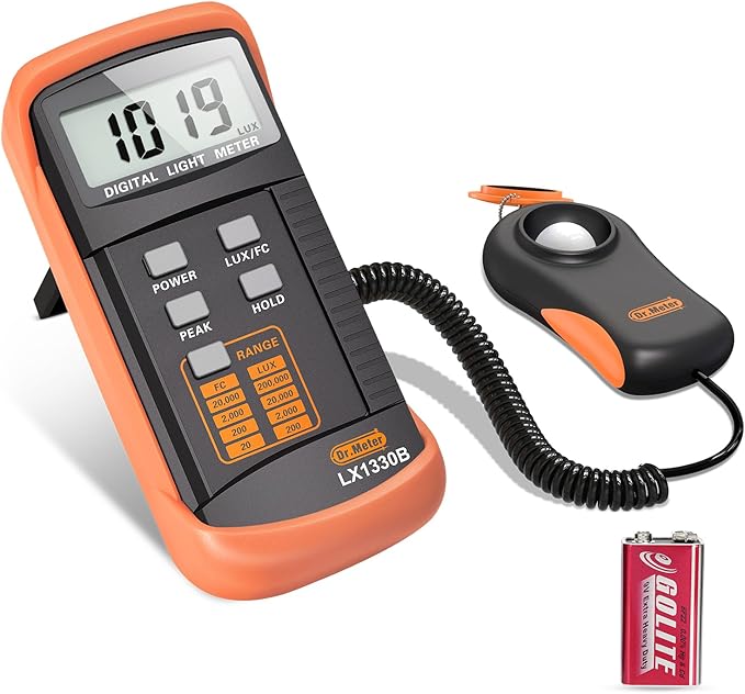 LX1330B Digital Illuminance Light Meter, 0-200,000 Measurement Range Lux Meter, Lighting Intensity Brightness Measurement for Indoor Outdoor, Light Meters for Plants