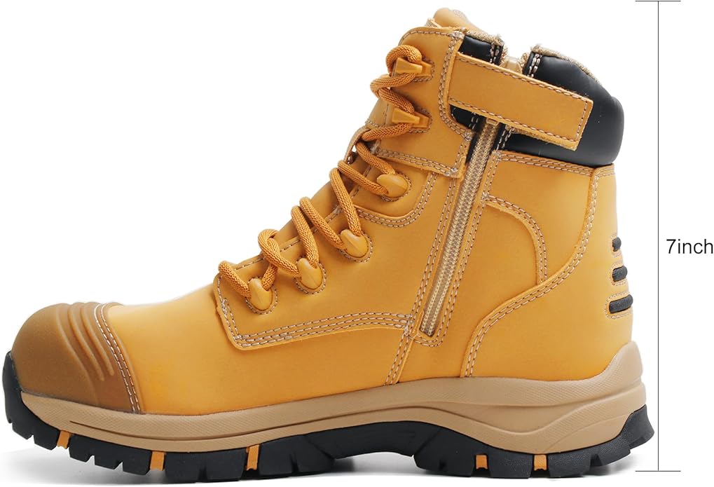 OUXX Work Boots for Men, Side Zipper Steel Toe Shoes, Water-Resistant, Non-Slip, Puncture-Proof(OX2720)