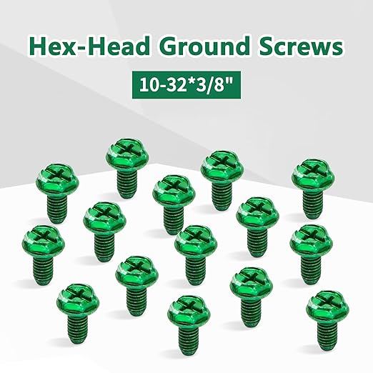 500 PCS Green Ground Screws for Electrical Box,10-32 x 3/8 Inch Combo Grounding Screw Hex Phillips Head for Junction Box and Electric Outlet
