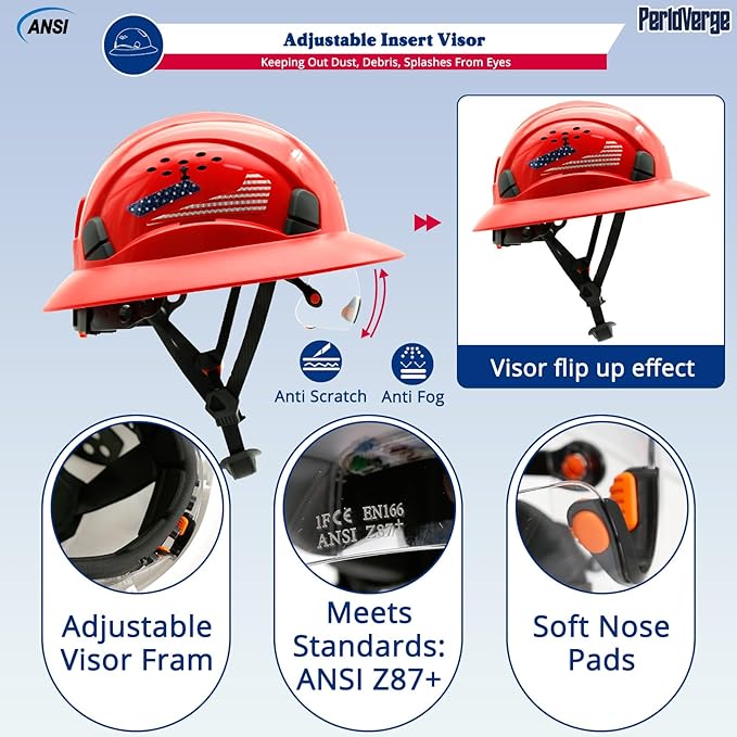 Full Brim Hard Hats Construction OSHA Approved with Visor-Vented Hard Hat with Neck Gaiter with Ear Loops,Safety Hard Hats for Men with Chin Strap ANSI Z89.1 Type 1 Class C,6-pt Suspension
