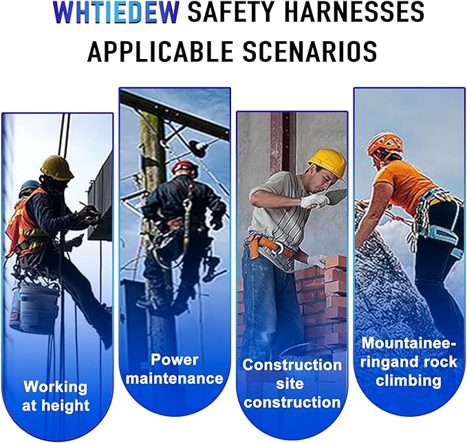 Safety Harness Fall Protection Kit with Shock Absorbing Lanyard, Roofing Work Harnesses Full Body Safety Harness for Construction (Blue)