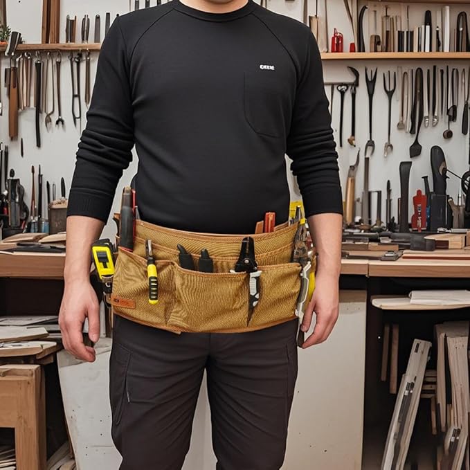 Canvas Work Tool Apron 10 Pockets Waist Apron for Men Women,Adjustable Buckle Closure Tool Bags for Outdoor Work, Woodworkers, Artists and Craftspeople M-XXL