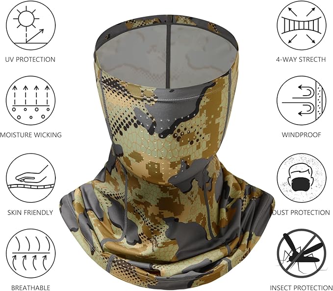 BASSDASH Neck Gaiter Mask UPF 50 Sun Protection for Men & Women, Fishing, Hiking, Outdoor