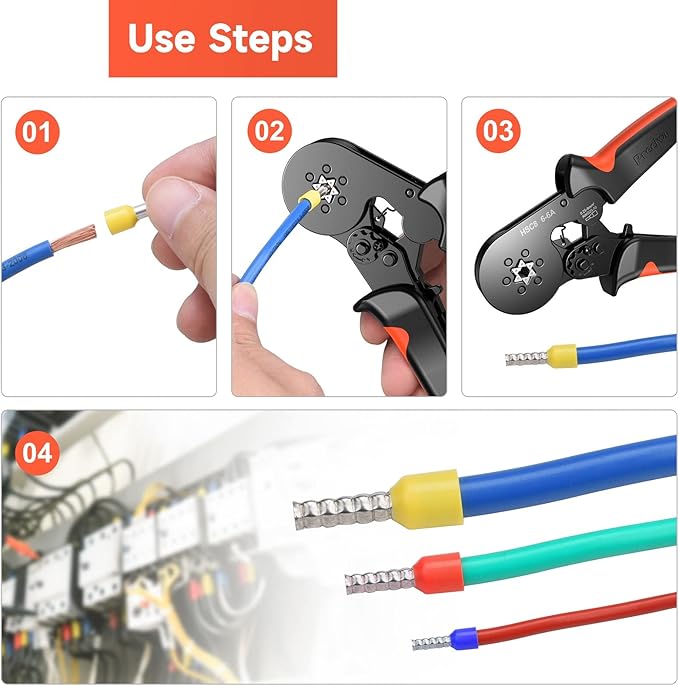 Ferrule Crimping Tool, Preciva Hexagonal Sawtooth Self-Adjustable Ratchet Wire Terminals Crimper for AWG23-10 Bootlace End-Sleeves Ferrule