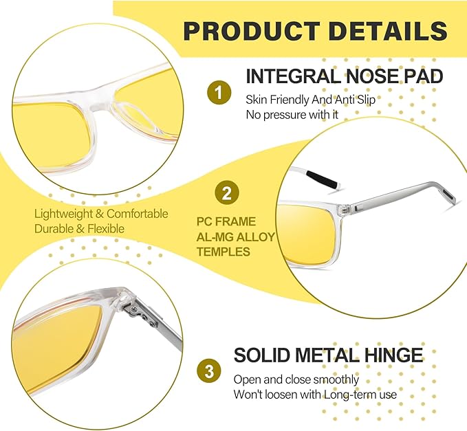 DUCO Polarized Night Vision Glasses for Men and Women Yellow Safety Driving Glasses with UV Protection and Anti Glare