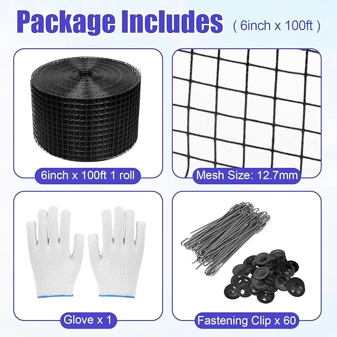 Solar Panel Bird Mesh Kit 6in x 100ft，Bird Deterrent PVC Wire, Bird Guard for Solar Panel Proofing to Prevent Pigeons Nesting Under Roof Solar Panels