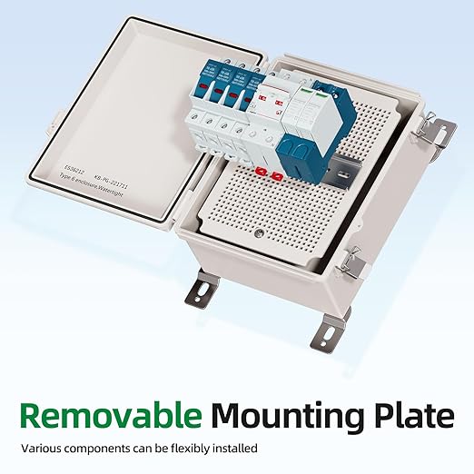 UL Certified Junction Box, NEMA 6 Weatherproof 94V-0 Flame Retardant, Plastic Electrical Enclosure for Industrial Projects, Includes Mounting Plate (Grey Cover, 8.6"×6.7"×4.3")