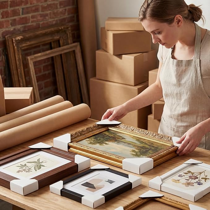 Golden State Art, Picture Frame Corner Protectors (Pack of 100), Fits 1", 1.5" and 2.1" Frames, Adjustable Cardboard Edges for Paintings, Cardboard Packing Corner for Shipping Art