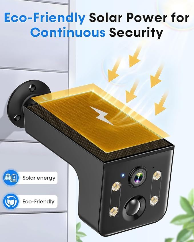Solar Outdoor Wireless Camera 4 PCS - 2K HD, AI Motion Detection, Easy Setup, WiFi, Color Night,Outdoor Surveillance for Yard & Driveway, Black
