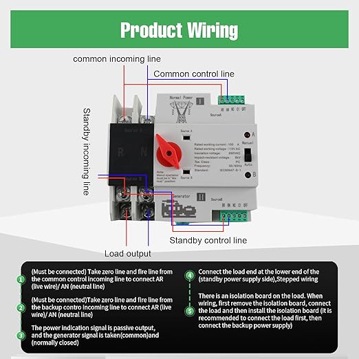 2P 100A 110V Dual Power Automatic Transfer Switch Generator Changeover Switch Tools Dual Power Transfer Switch Din Rail Type 50HZ/60HZ