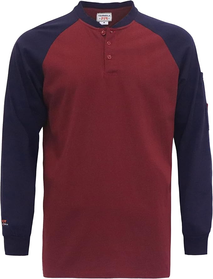 TICOMELA FR T Shirt Flame Resistant Shirt 5.5oz 100% Cotton Light Weight Workwear Men's Long Sleeve Henley Shirts