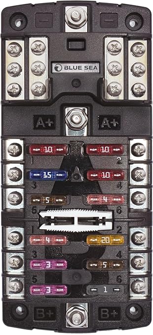 Blue Sea Systems 5032 ST Blade Fuse Block Dual 12 with Ground and Cover, 100 Amps