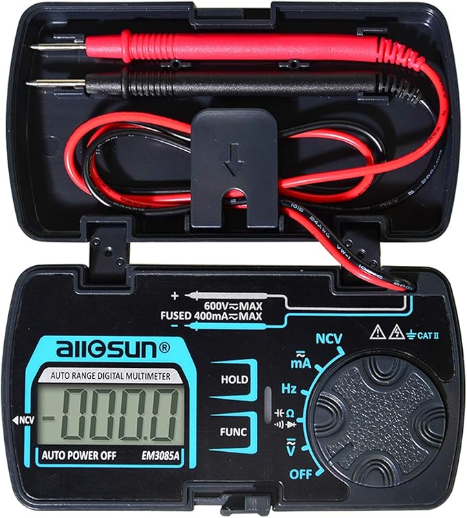 allsun Auto Ranging Pocket Tiny Digital Multimeter, Mini Electrical Travel Meter AC/DC Ohm Volt NCV Amp Capacitance Frequency Diode Continuity