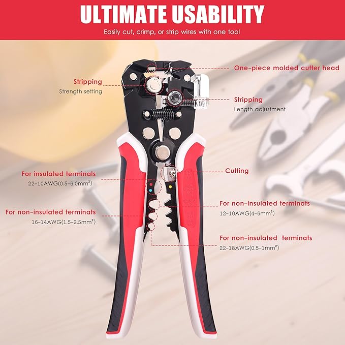 Professional Self-Adjusting Wire Strippers,3 in 1 Stripper/Cutter/Crimping,Heavy Duty,Automatic Wire Stripping Tool | Electrical Wire Strippers for 10-24 AWG
