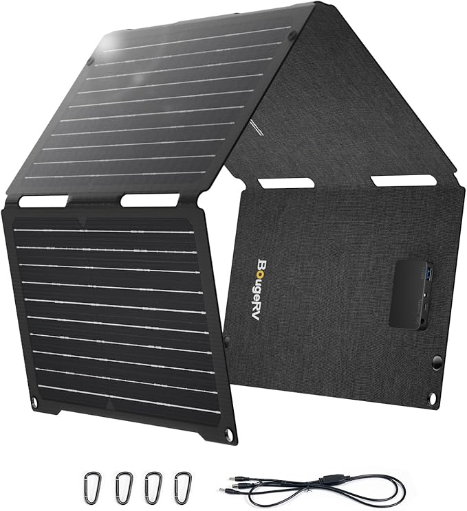 BougeRV 50W Fiberglass Portable Solar Panel, Foldable Solar Cell Solar Charger with USB Outputs for Phones, Compatible with BougeRV 277Wh/173Wh/JuiceGo 240Wh Power Station, for Camping, Hiking