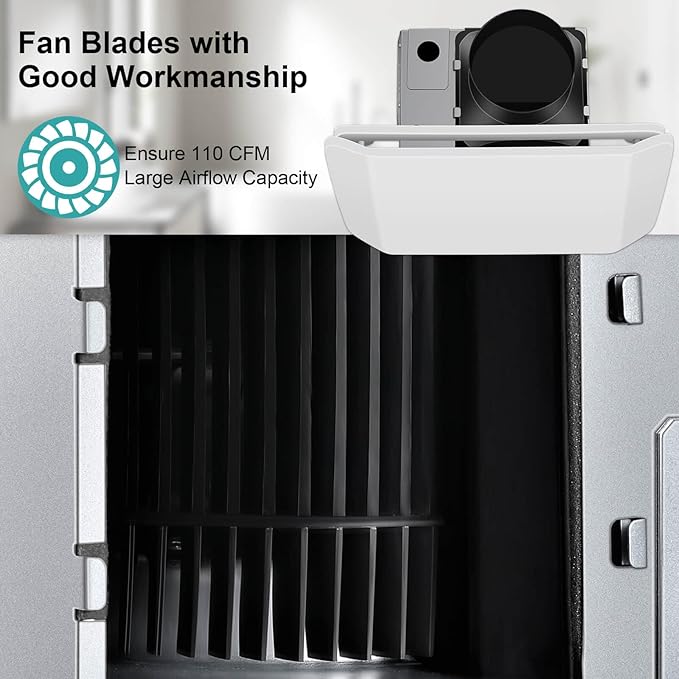 Bathroom Exhaust Fan Ceiling Mount 110CFM, Quiet Ventilation Fan 1.5 Sones with Hidden Grille Cover & Metal Motor, 4-inch Duct Household Extractor, Ideal for Bathroom Remodeling (White)
