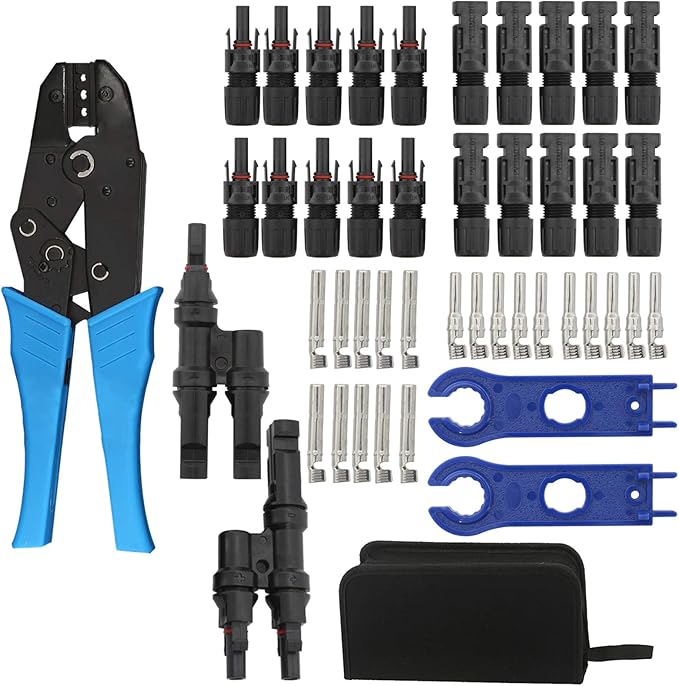 Homend Solar Panel Tools Kit Assembly Including 10 Pairs Female and Male Connectors, 2 Pieces Spanner, Y Branch Connector and Solar Crimping Tool
