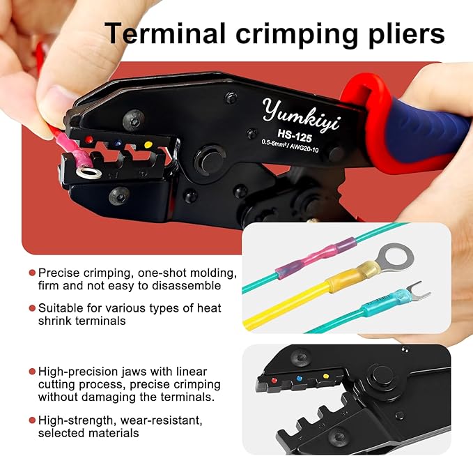 Crimping Tool For Heat Shrink Connectors- Perfect for Home, Boat and Automotive Wiring-Ratcheting Wire Crimpers,Works with AWG20-10 Waterproof Connectors