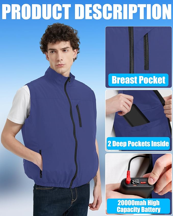 Cooling Vest Jacket with 2 Fans - Men and Women 21V Air Conditioner Vests, With 20000mAh Battery