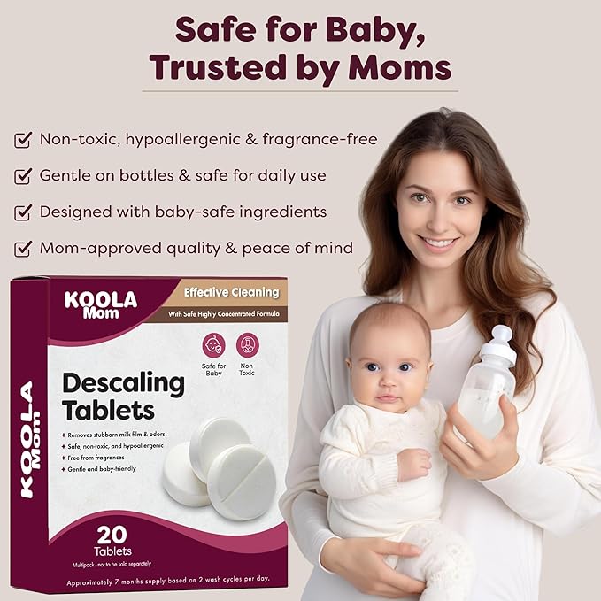 Descaling Tablets for Bottle Washer & Warmers - Descaler for Milk & Limescale Removal - Compatible with Momcozy, Baby Brezza & GROWNSY 20 Count
