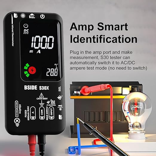 BSIDE Smart Digital Multimeter Infrared Thermometer Rechargeable 9999 Counts Voltmeter, D:S=12:1, Measure High/Low Voltage Diode, Capacitance Amp Tester for HVAC LED Electronic Automotive Electrician