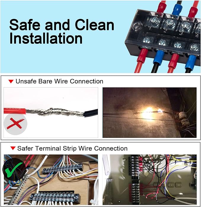 MILAPEAK Terminal Block and Strip - 6 Sets 4/5/6 Positions 600V 15A Dual Row Wire Screw Terminal Strip Block with Cover + 400V 15A Pre-Insulated Terminals Barrier Strips Jumpers (Black & Red)