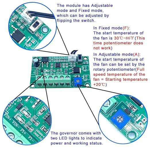 DC 12V 24V 4A 2-Way Adjustable PWM Fan Speed Controller, Automatic PC CPU Case Fans Temperature Control Governor with Sensor for 2 3 4-Wire DC Fan