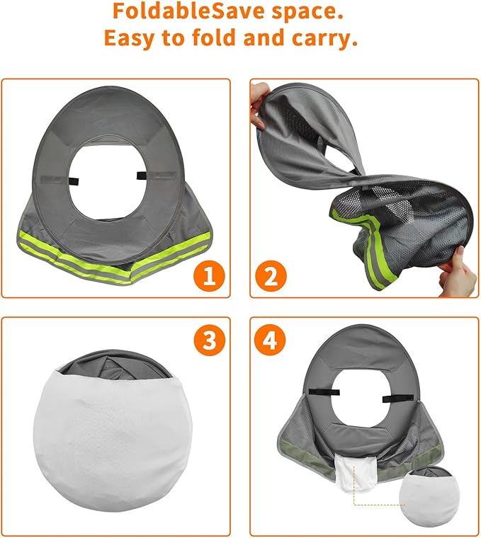 4 Pack Sun Shade Full Brim, Visor Mesh Neck Sun Shield with Reflective Strips Neck Sunshade Cover, Accessories (Gray)