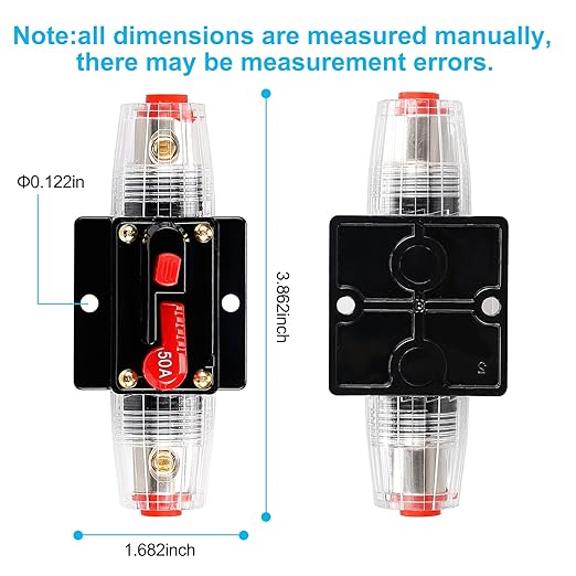 50 Amp Fuse Holders,Audio Circuit Breaker,Reset Fuse Inverter 12V-24V DC Replace Fuses for Car Audio and Amps Overload Protection