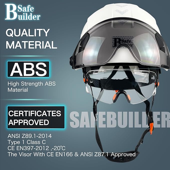 Construction Safety Helmet with Build-in Visor ABS Hard Hat with Visor Adjustable Ventilation Hardhats Work Head Protection ANSI/ISEA Z89.1