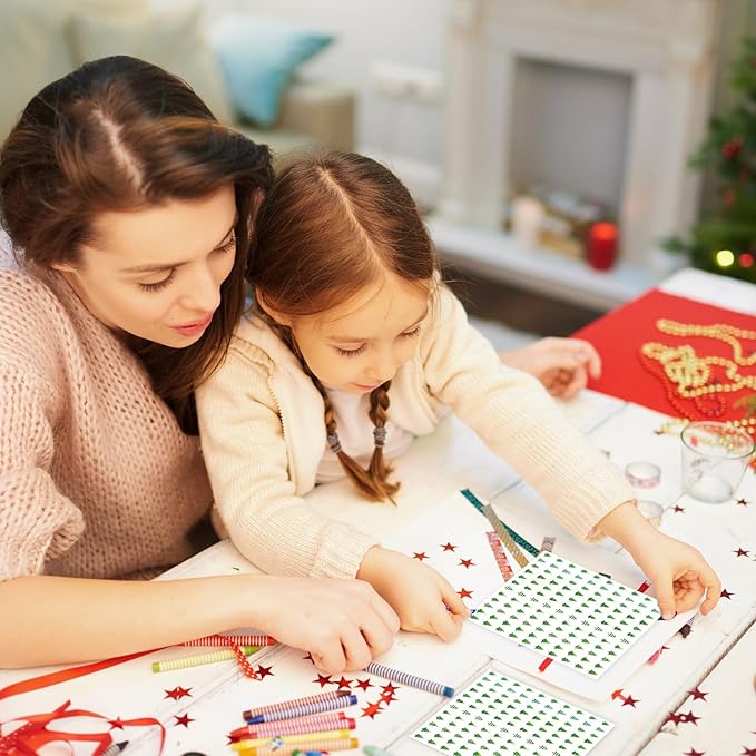 JarThenaAMCS 2400Pcs Mini Christmas Tree Sticker Green Paper Decal 12 Cute Designs Adhesive Sticker for Xmas Winter Planner Envelope Scrapbook Gift DIY Supplies, 0.5 in
