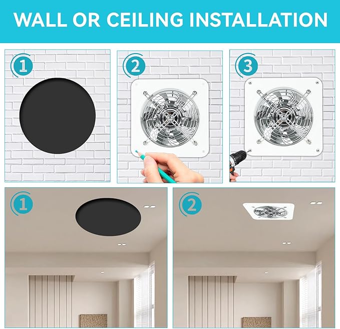 MissHoney 8 Inch Exhaust Fan 735CFM Bathroom Window Exhaust Fan Attic Vent Fan For Kitchen Extractor De Aire Para Cocina For Ceiling Basement Attic, Greenhouse, Basement 110V 80W