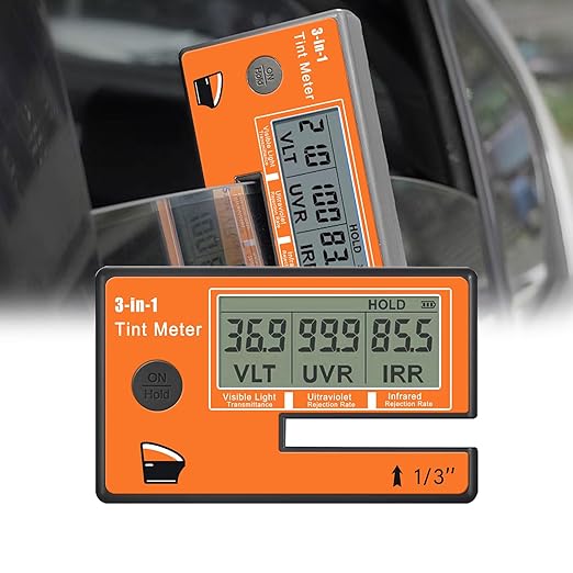 Window Tint Meter, 3-in-1 Solar Film Meter with VL/UV/IR Transmittance Tester, Portable Digital Side Window Tint Reader for Filmed Glass, Solar Film, Car Window