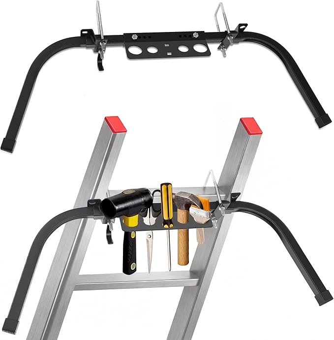 Ladder Stabilizer with Tool Tray & Hook Heavy Duty Adjustable Roof Gutter Guard Universal Ladder Stabilizer Safe Accessories for Gutters Roof Windows