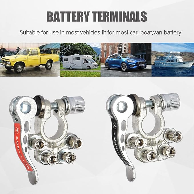 Battery Terminal Connectors Set, Prefdo 4 Post Quick Release Disconnect Battery Cable Terminal Protectors for Car Marine Ship Boat Camper Truck Van(1 pair)