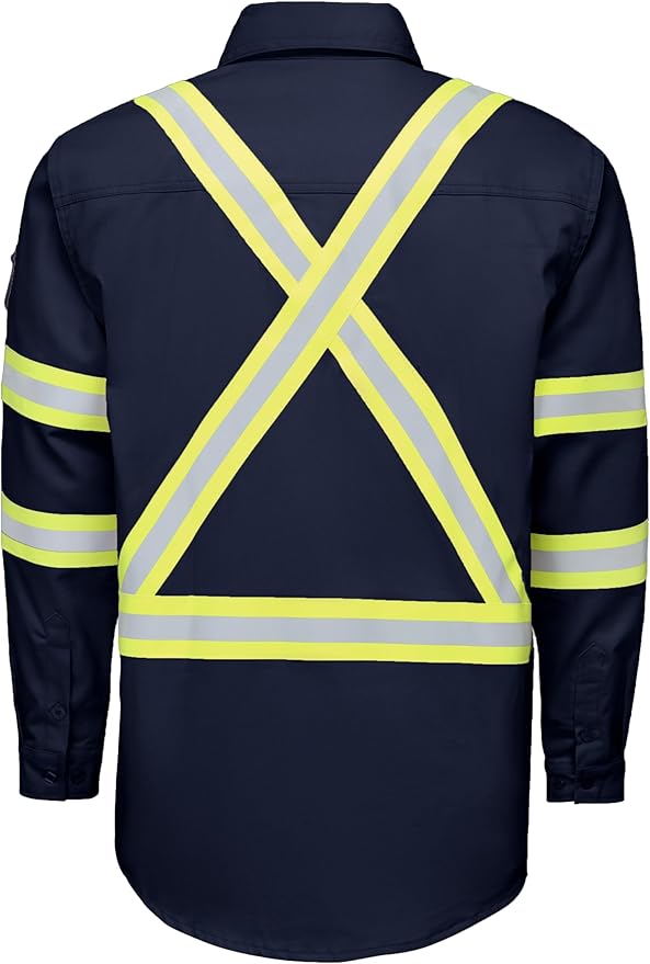 Ubon FR Shirts for Men High Visibility Welding Shirt 100% Cotton Button Down Long Sleeve Safety Workwear 6.5 oz