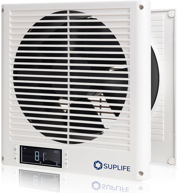 8" Room to Room Air Transfer Fan for Quietly Circulating Air, Reversible Airflow Design, 320 CFM Programmable Through Wall Fan, Durable Build Quality, 10 Speed Thru Wall Exhaust Fan for Closet,Laundry