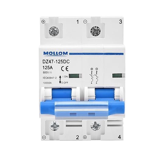 Mollom DC 2 Pole Miniature Circuit Breaker, 500V 125Amps, Scene Visualization Custom MCB Thermal Magnetic Trip, 6KA Breaking Capacity DC Disconnect Switch for Solar PV System