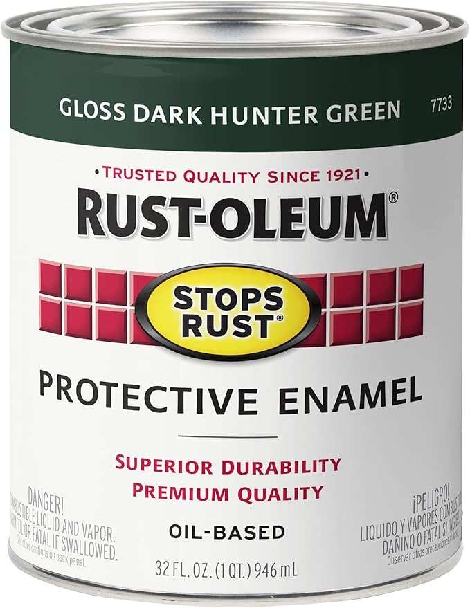 Rust-Oleum 7738502 Stops Rust Brush On Paint, Quart, Gloss Hunter Green