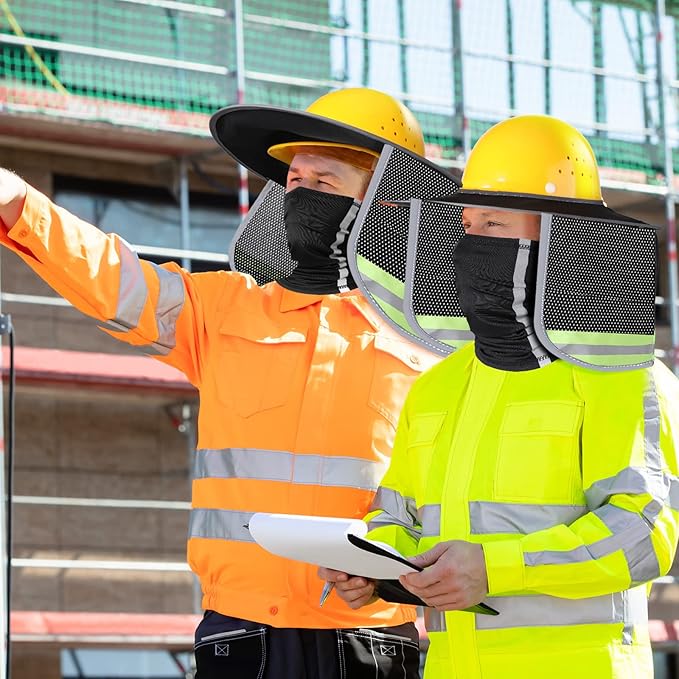 SATINIOR 2 Pcs Sun Hard Hat Neck Protection High Visibility Full Brim Mesh Sun Protection and Neck Gaiter Bandana Face Scarf for Construction Helmet Hard Hat Accessories, Reflective(Black)